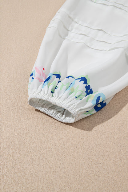 Boho Floral Tassel Tie Puff Sleeve Mini Dress