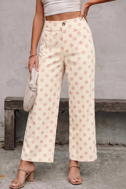 Polka Dot Patch Pocket Wide Leg Pants
