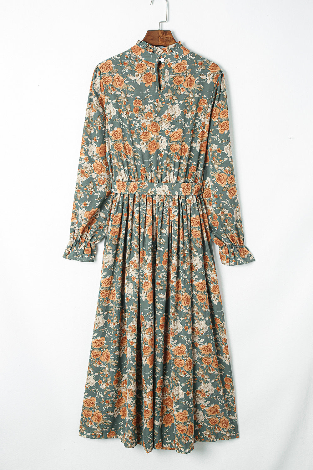 Floral Pleated Long Sleeve Maxi Dress