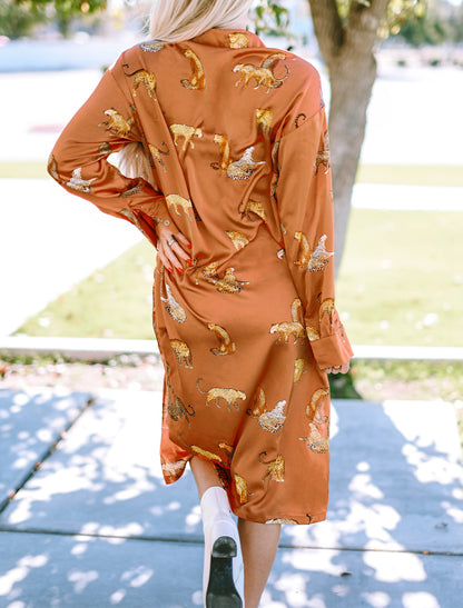 Cheetah Buttoned Midi Shirt Dress