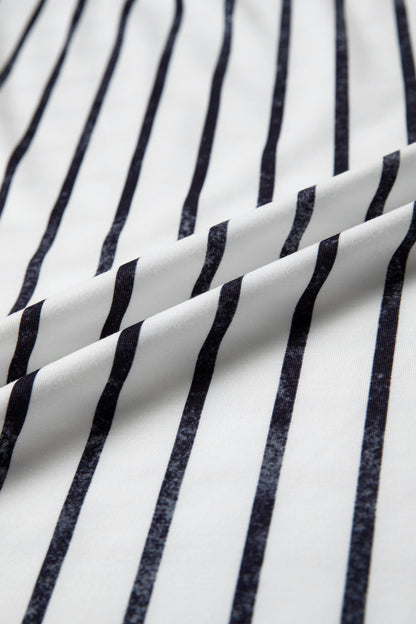 Stripe Colorblock 3/4 Sleeve Loose T-Shirt