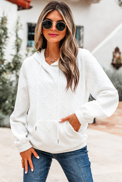 Cable Lattice Textured Kangaroo Pocket Hoodie
