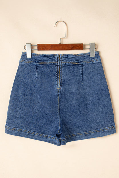 Solid Denim Faux Wrap Mini Skort