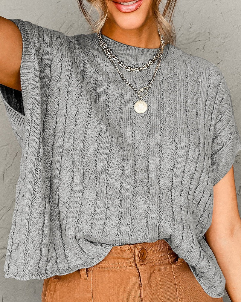 Cable Knit Short Sleeve Sweater