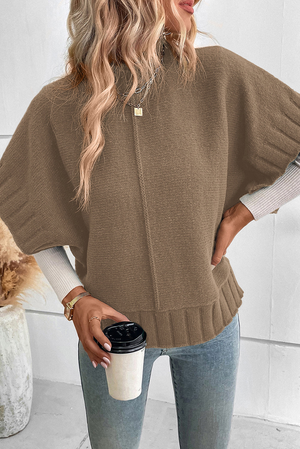 Batwing Sleeve Mock Neck Sweater