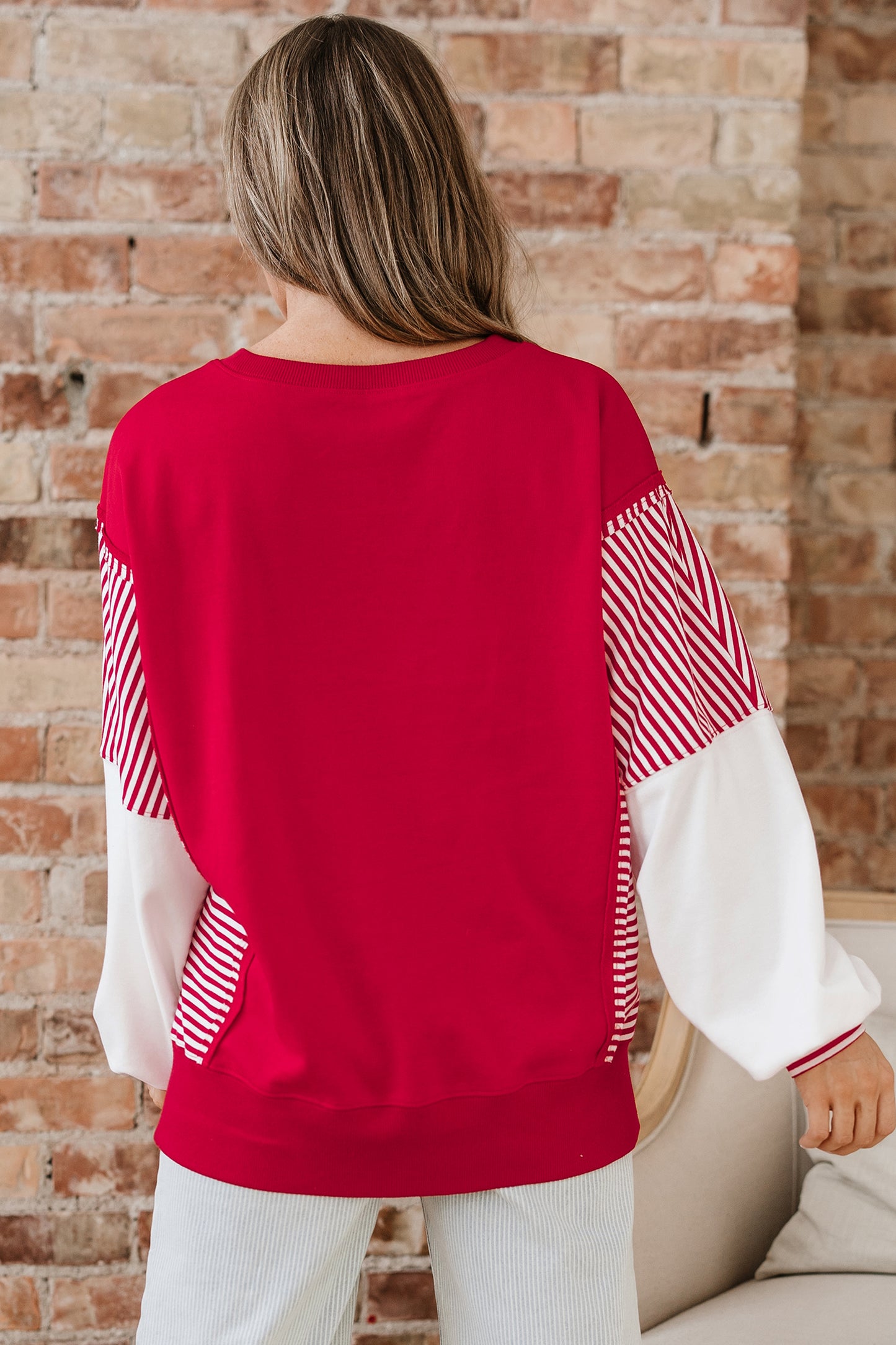 Stripe Patchwork Long Sleeve Colorblock Sweatshirt