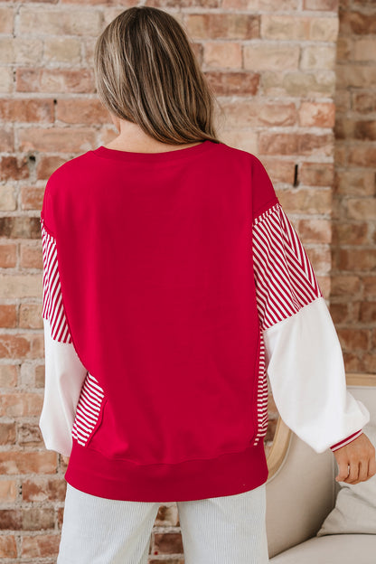 Stripe Patchwork Long Sleeve Colorblock Sweatshirt