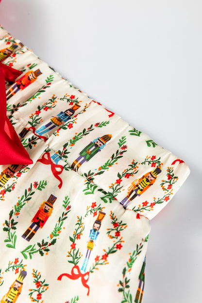 Christmas Nutcracker Bow Contrast Trim Pajama Set
