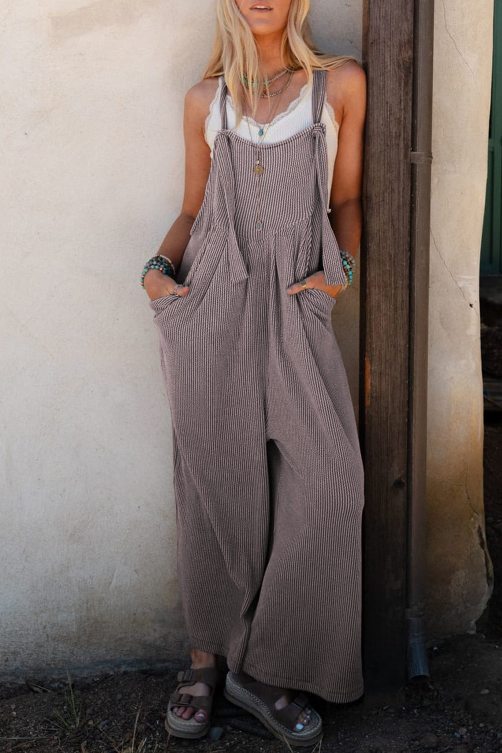 Corded Knit Wide Leg Overall