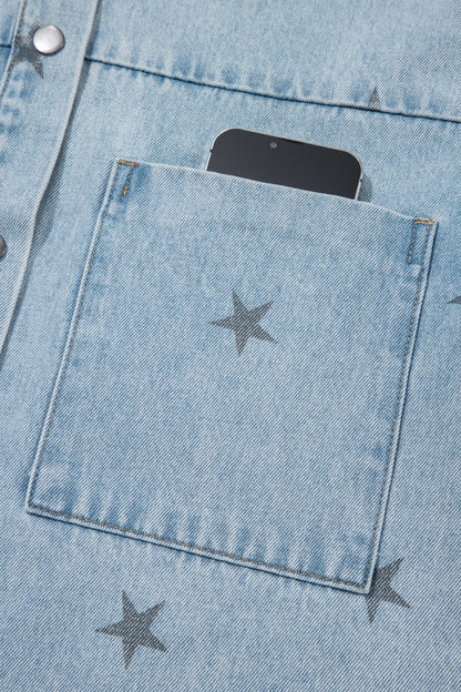Star Denim Chest Pockets Long Sleeve Shacket