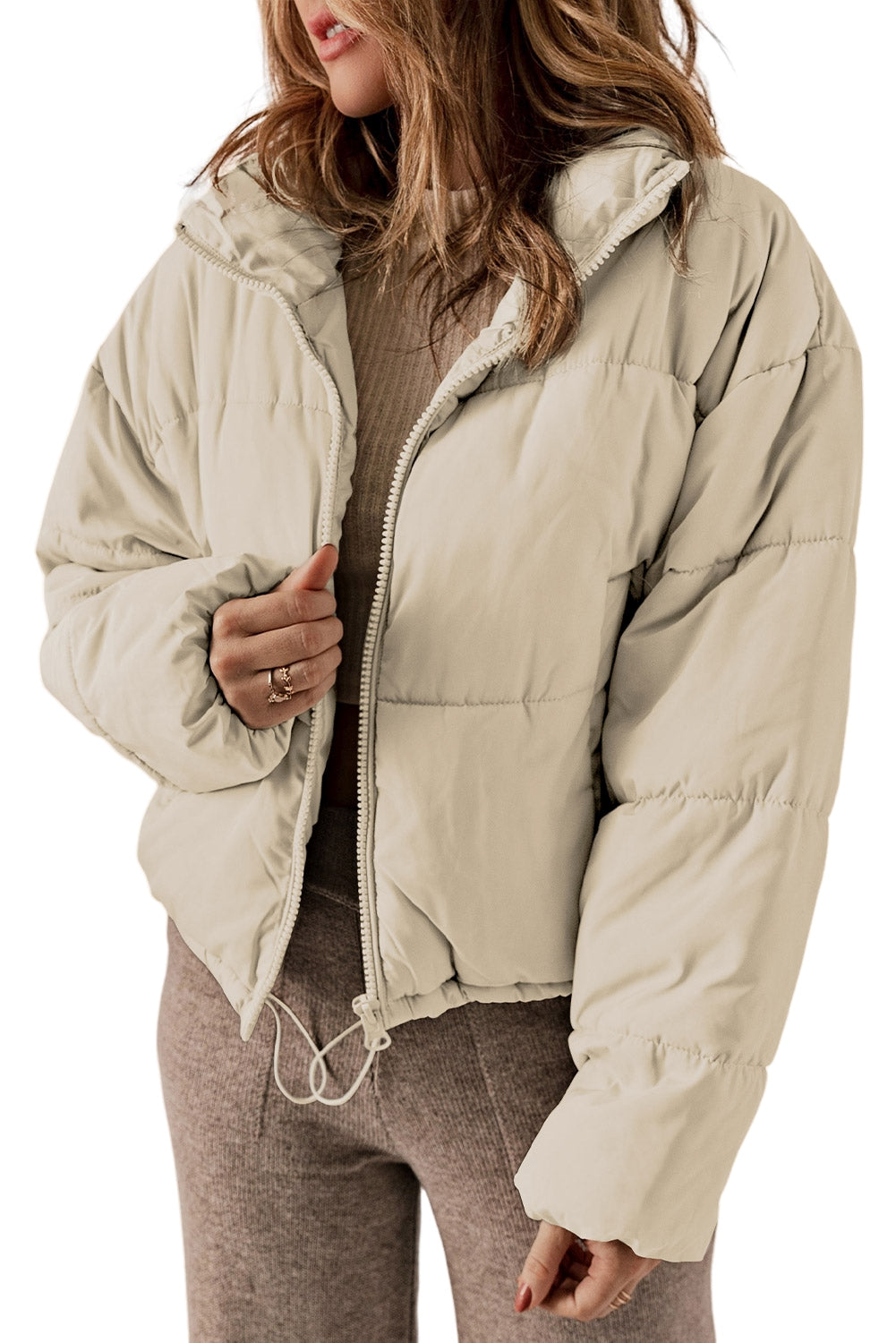 Zip Up Drawstring Puffer Coat