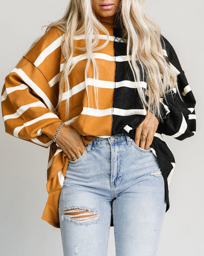 Stripe Colorblock Dropped Shoulder Top