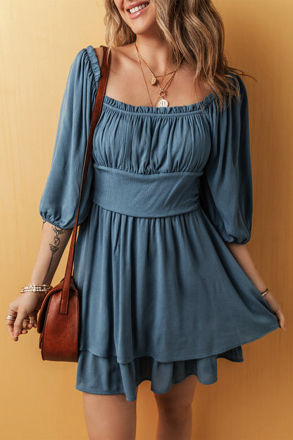 Solid Layered Ruched Mini Dress