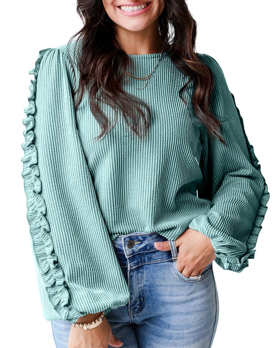 Ruffled Sleeve Corded Textured Blouse