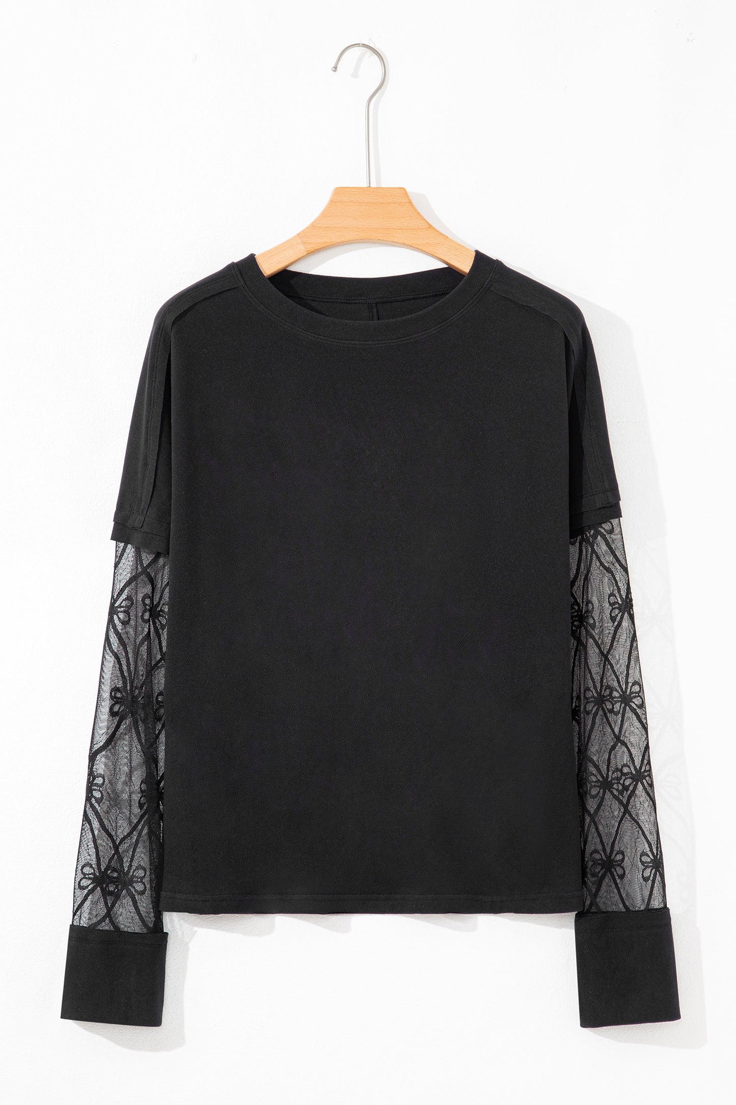 Bow Mesh Patchwork Long Sleeve Tee