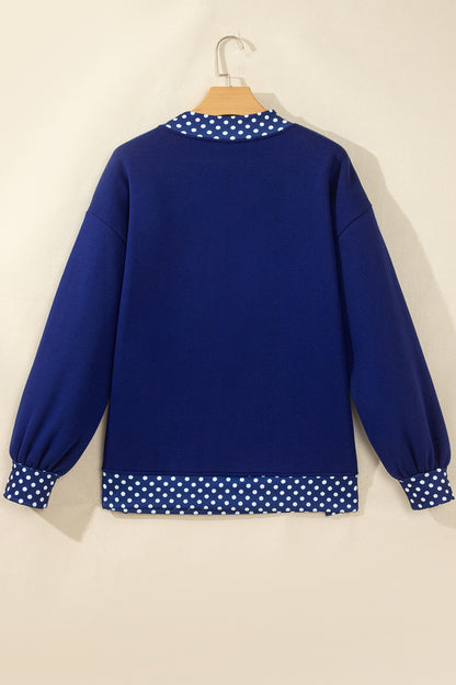 Polka Dot Contrast Trim Mock Neck Sweatshirt
