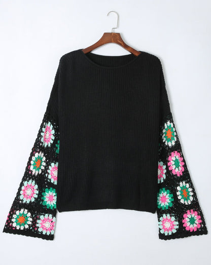 Floral Crochet Bell Sleeve Sweater