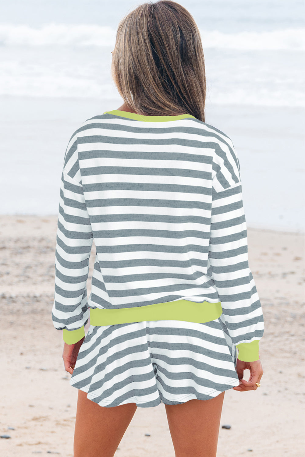 Stripe Contrast Ribbed Top and Shorts Set