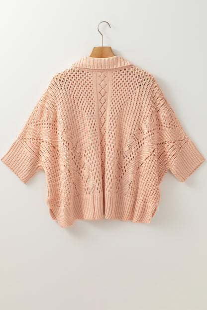 Hollowed Knit 3/4 Dolman Sleeve Sweater