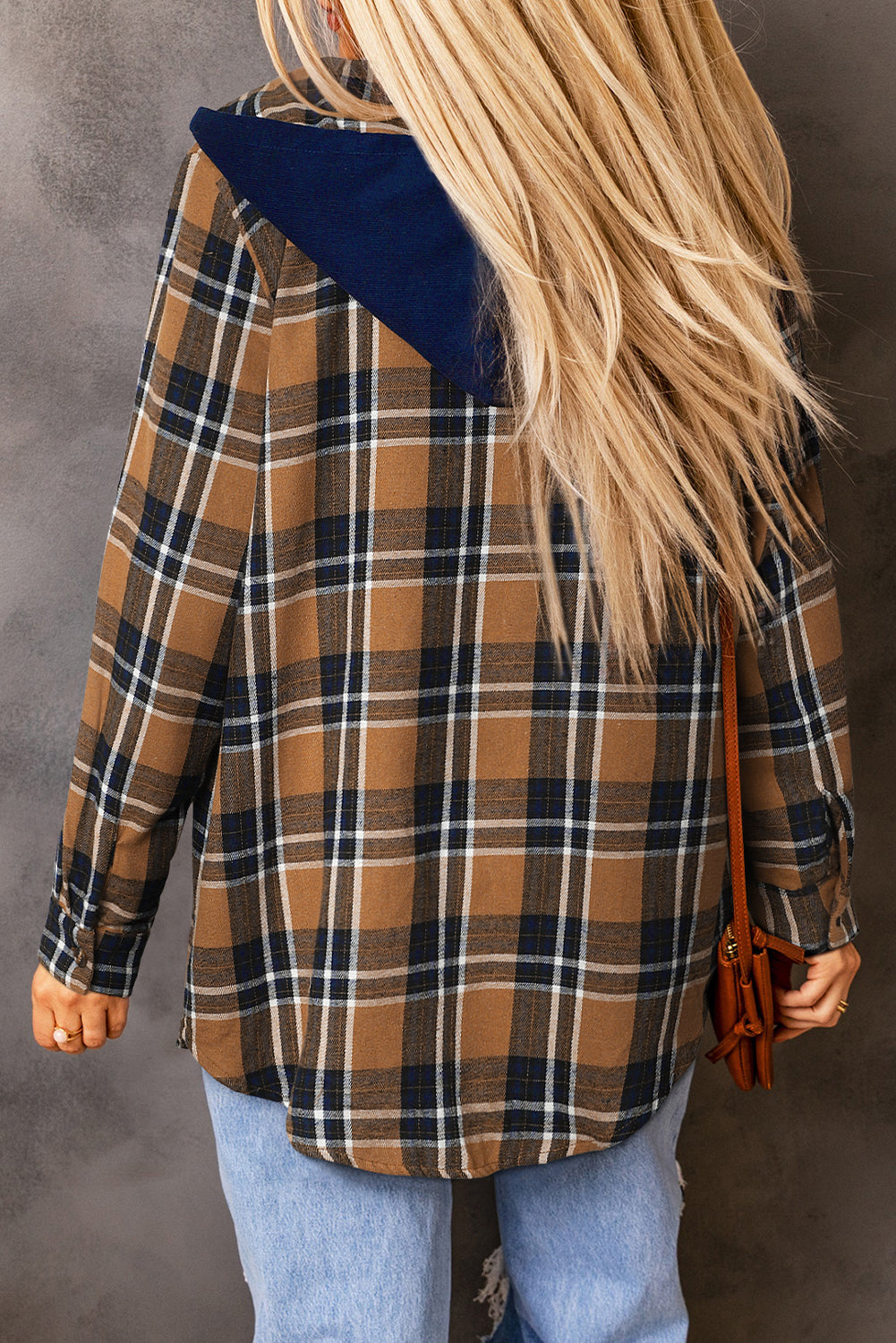 Plaid Contrasting Hood Pocketed Shacket