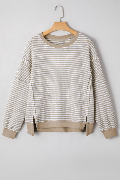Stripe Ribbed Trim Drop Shoulder Top