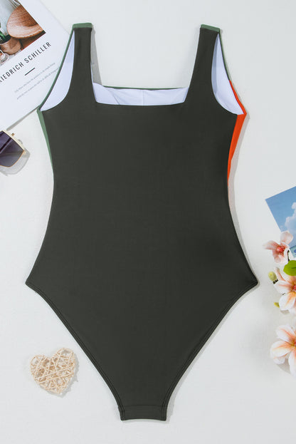 Colorblock Square Neck One Piece Swimsuit