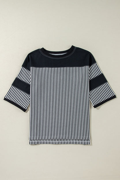 Stripe 3/4 Sleeve Oversize Top