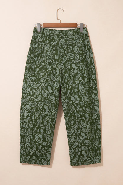 Paisley Denim High Waist Barrel Leg Pants