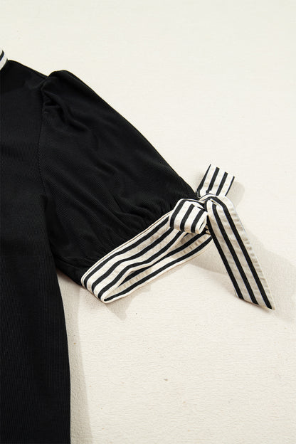 Stripe Polo Collar Tied Short Sleeve Mini Dress