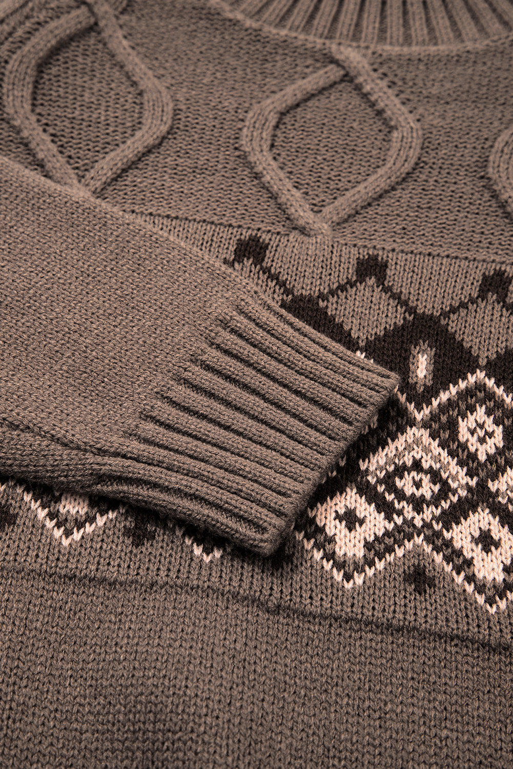 Western Geometric Knit Crew Neck Sweater