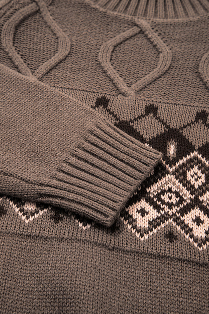 Western Geometric Knit Crew Neck Sweater