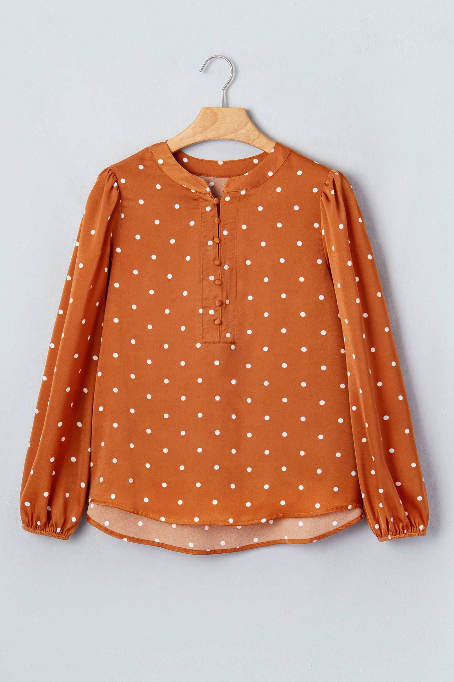 Polka Dot Half Button V-Neck Long Sleeve Blouse