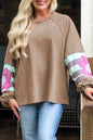 Floral Stripe Puff Sleeve Sweatshirt Plus Size