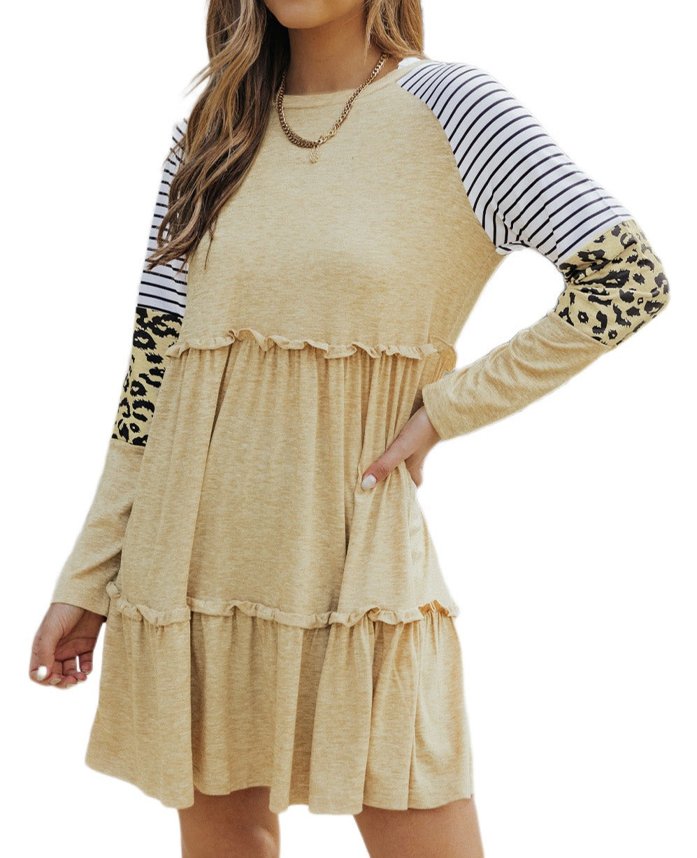 Striped Leopard Long Sleeve Dress