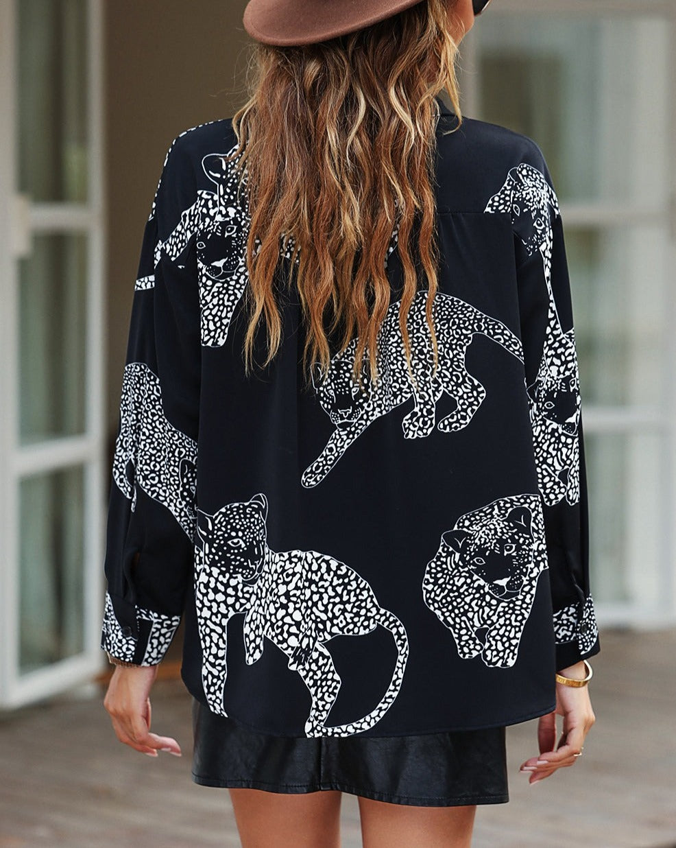 Cheetah Satin Long Sleeve Shirt