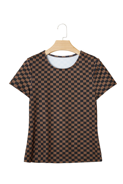 Checker Ribbed Knit Short Sleeve T-Shirt