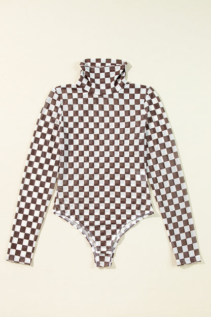 Checker Long Sleeve Turtleneck Bodysuit