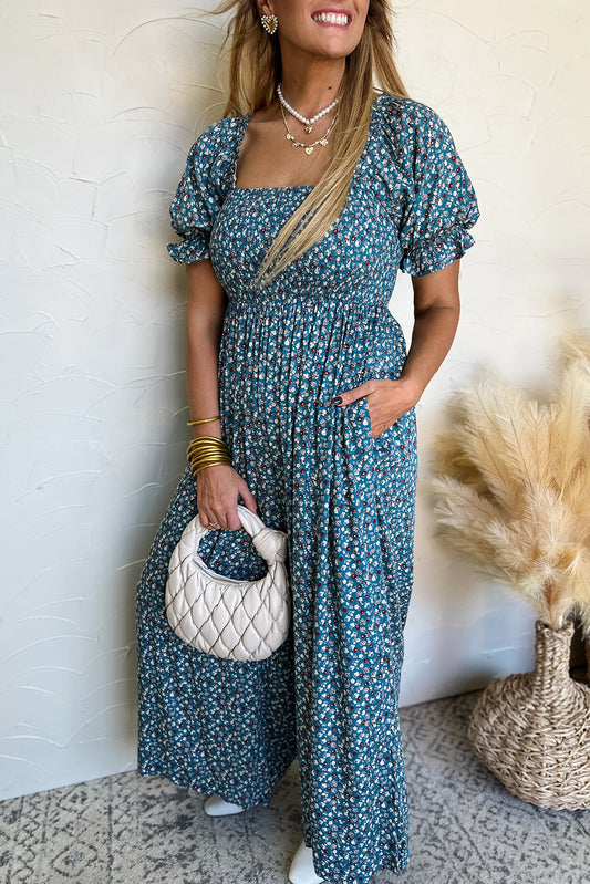 Boho Floral Puff Sleeve Jumpsuit