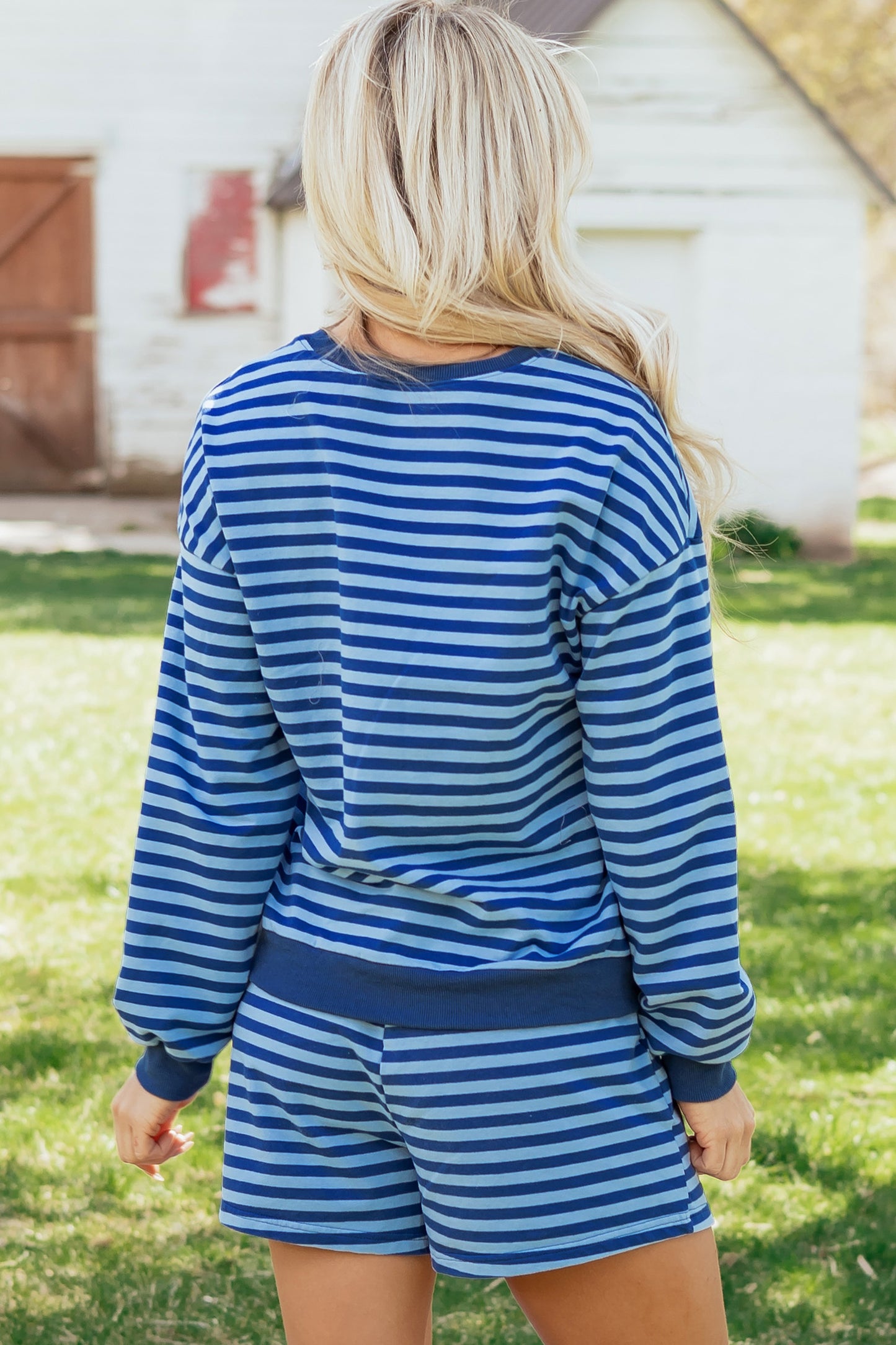 Stripe Long Sleeve Pullover & Shorts Set