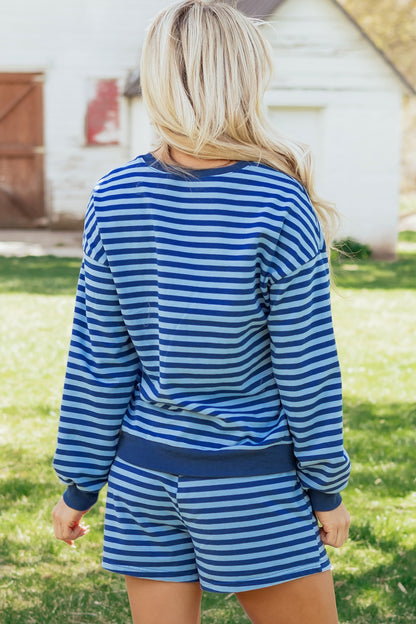 Stripe Long Sleeve Pullover & Shorts Set