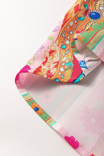 Boho Floral Buttoned Long Sleeve Shirt Dress