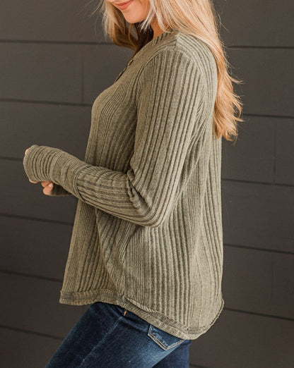 Ribbed Long Sleeve V-Neck Top