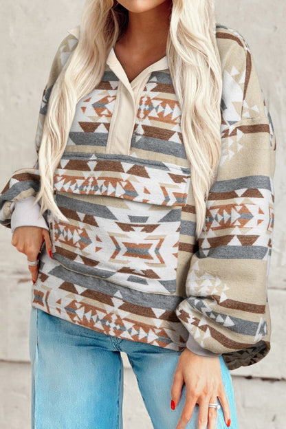 Aztec Collared Flap Pocket Sweatshirt