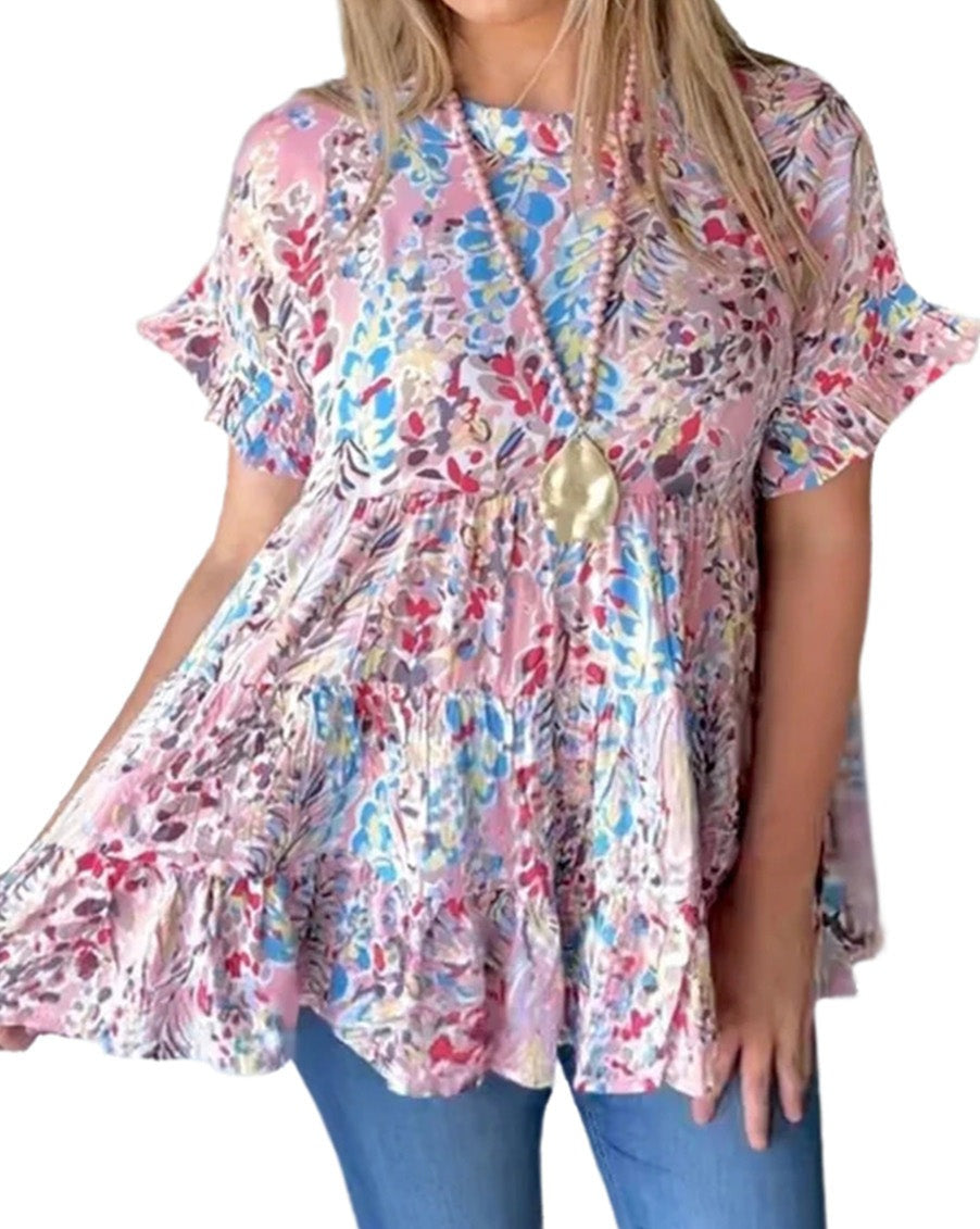 Floral Ruffle Sleeve Babydoll Top