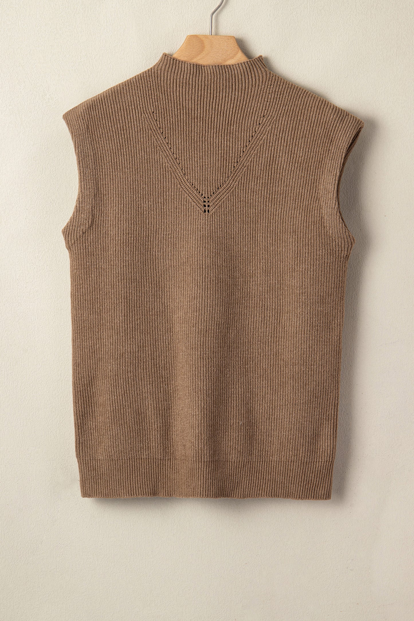 Solid Ribbed Knit Mock Neck Sleeveless Sweater