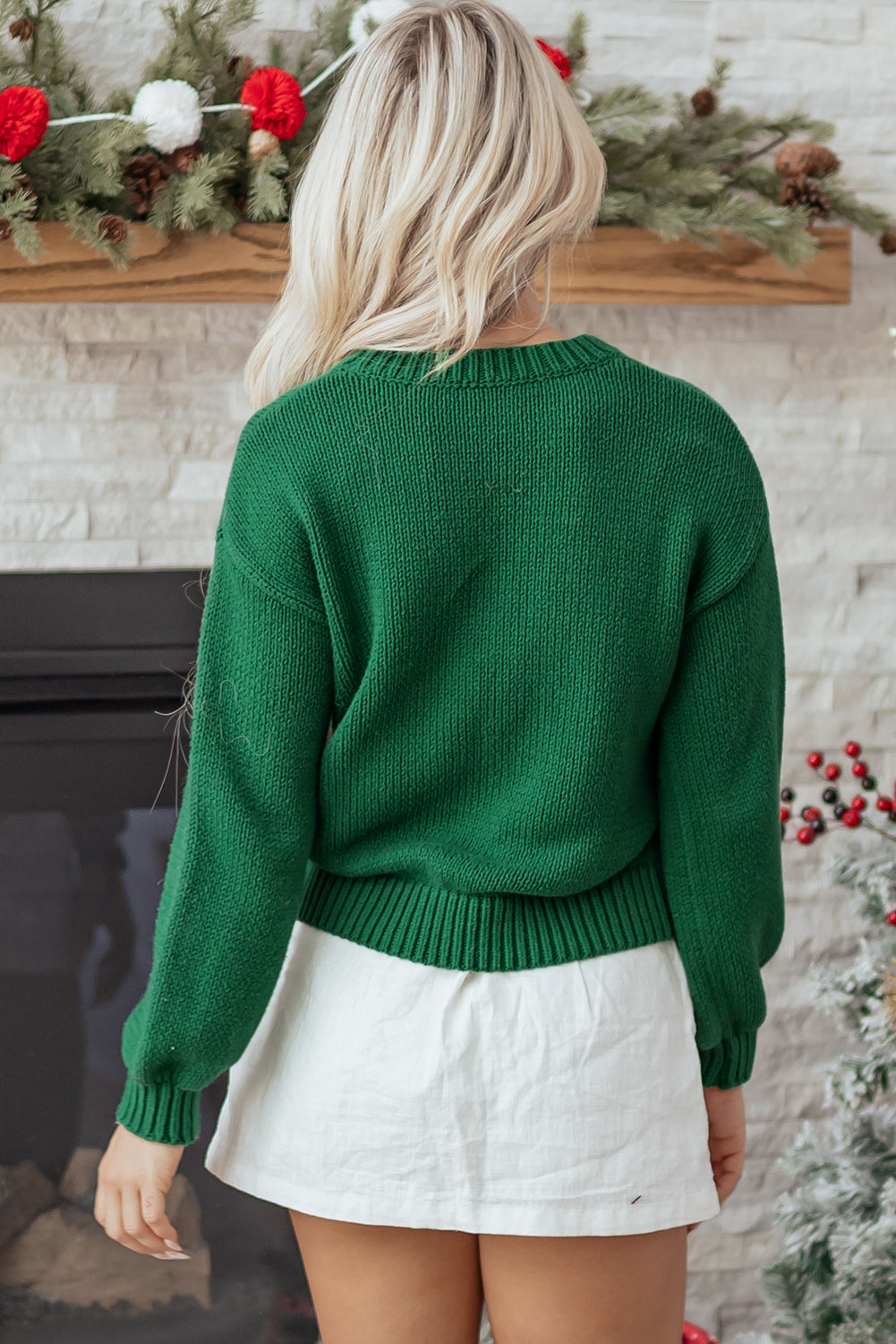 Plaid Bow Drop Shoulder Christmas Sweater