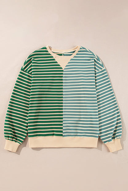 Stripe Colorblock Drop Shoulder Oversized Sweatshirt