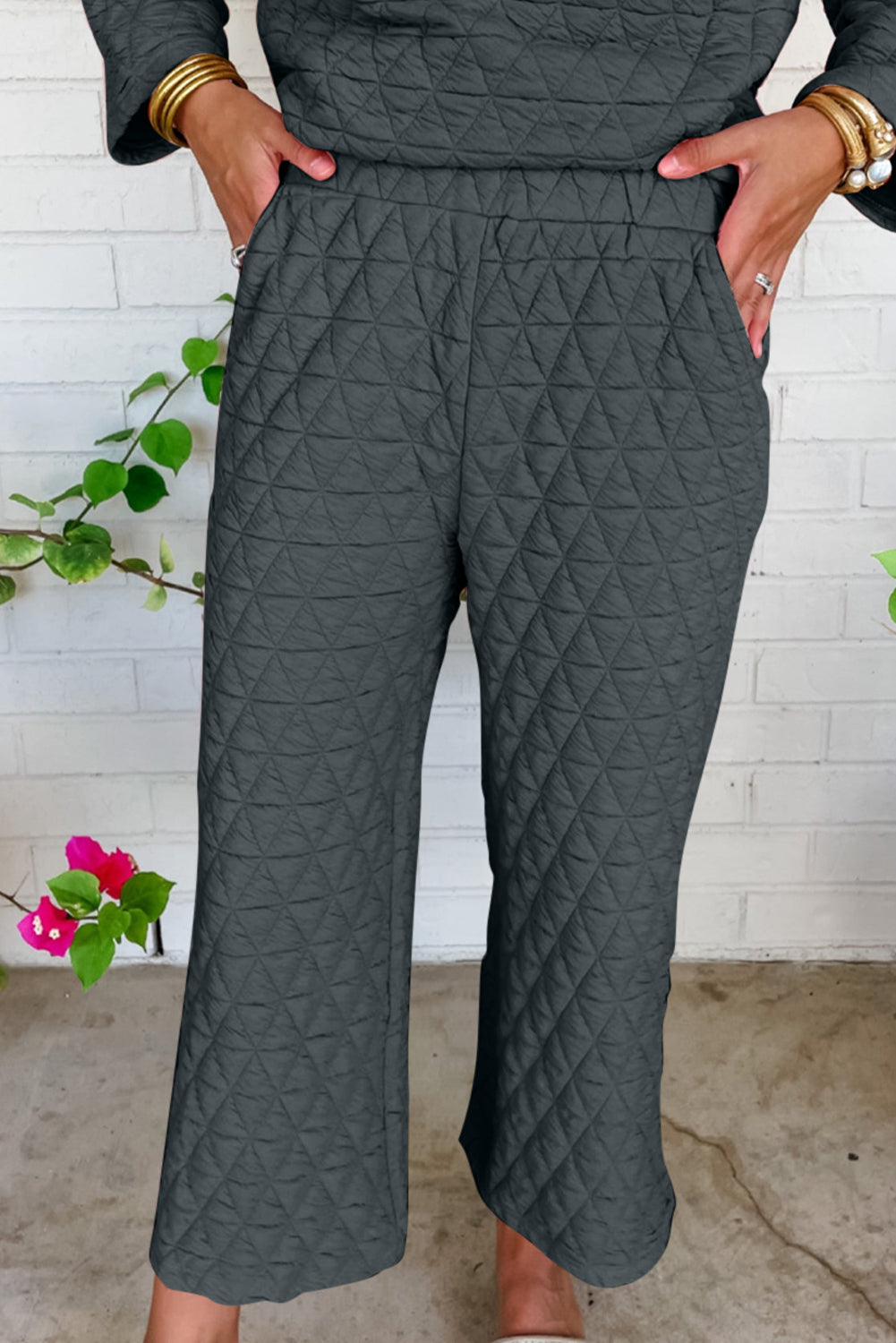 Quilted Pullover and Pants Outfit