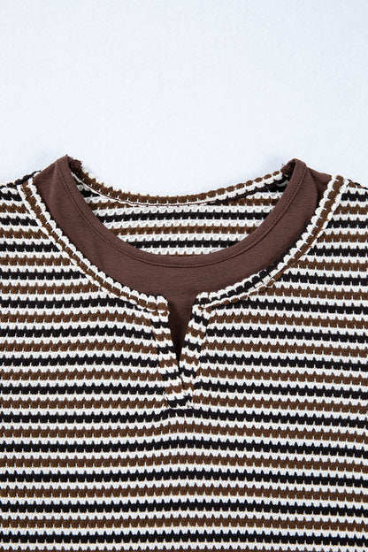 Stripe Textured Knit Long Sleeve T-Shirt