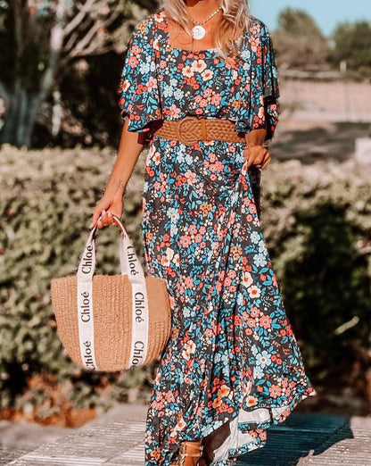 Floral Knotted Back Maxi Dress